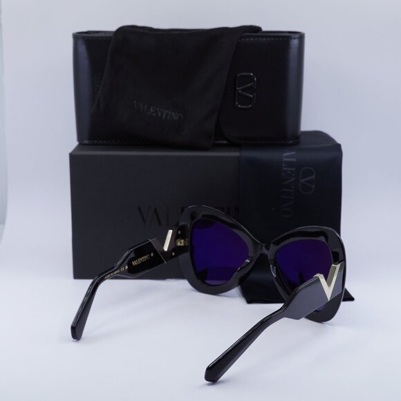 Valentino V-GOLD III VLS-138A Butterfly Sunglasses - Shiny Black/Grey - Picture 3 of 8
